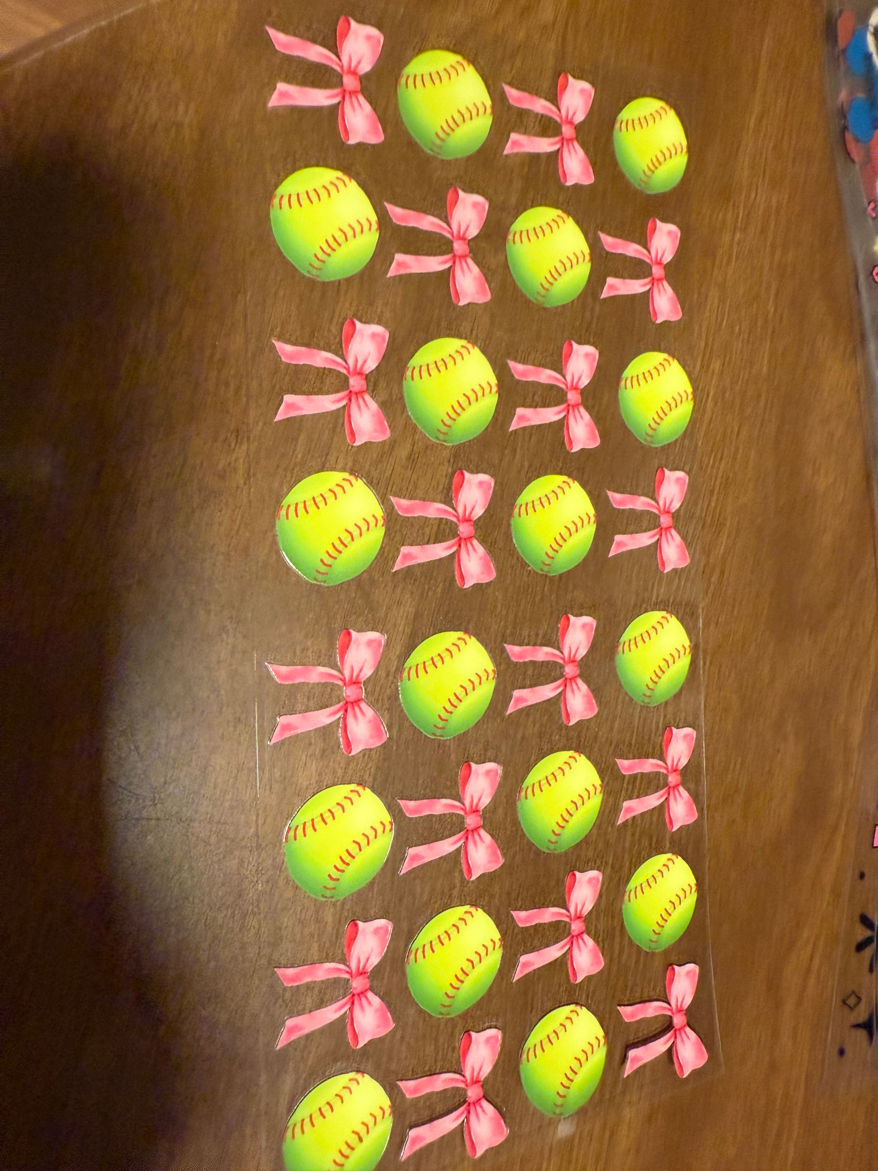 Softball and pink Bows Decal