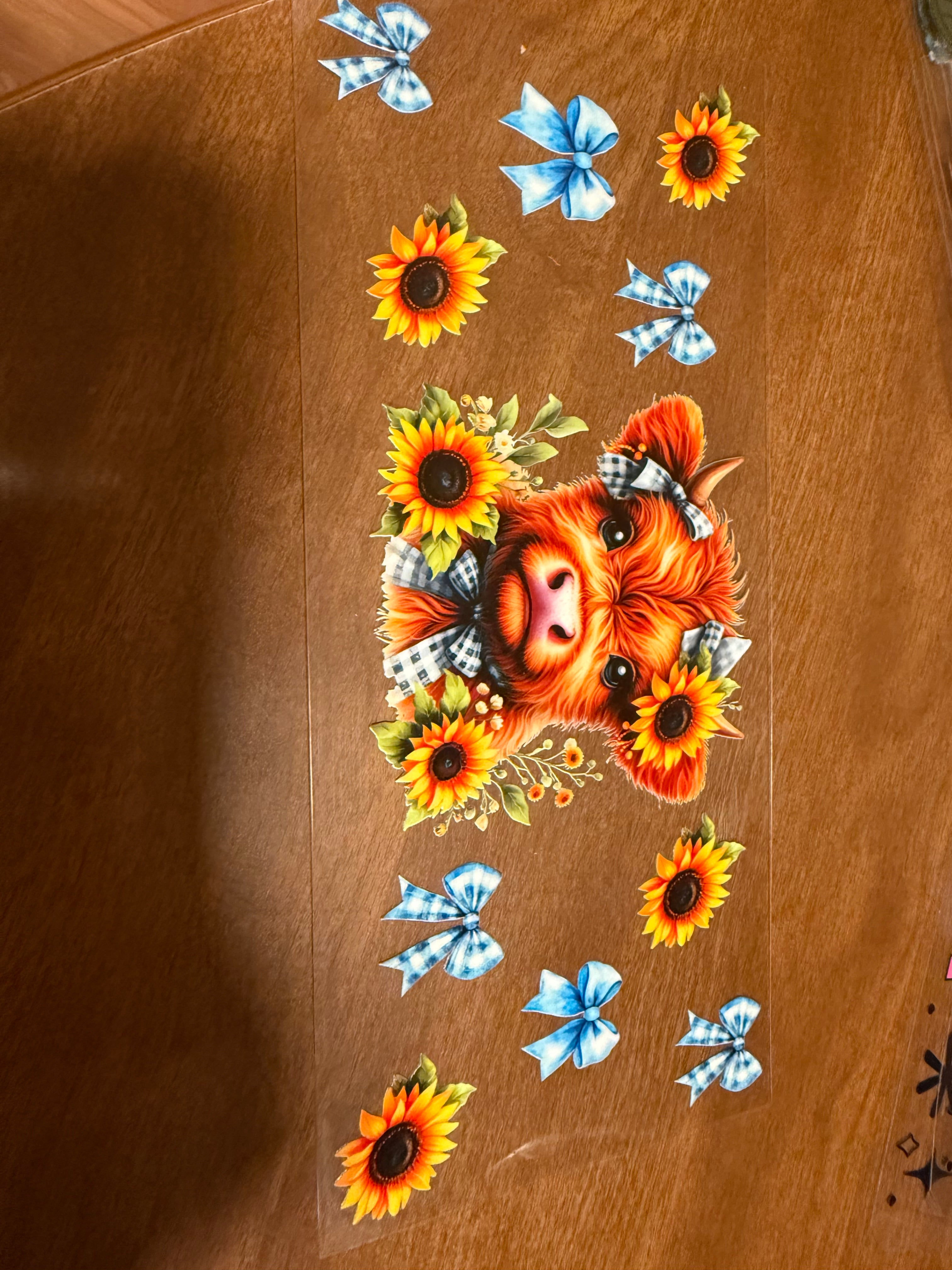 Cow with sunflower and blue bows Decal