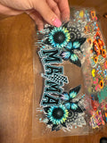 Mama Floral/Butterfly Black and Teal Decal